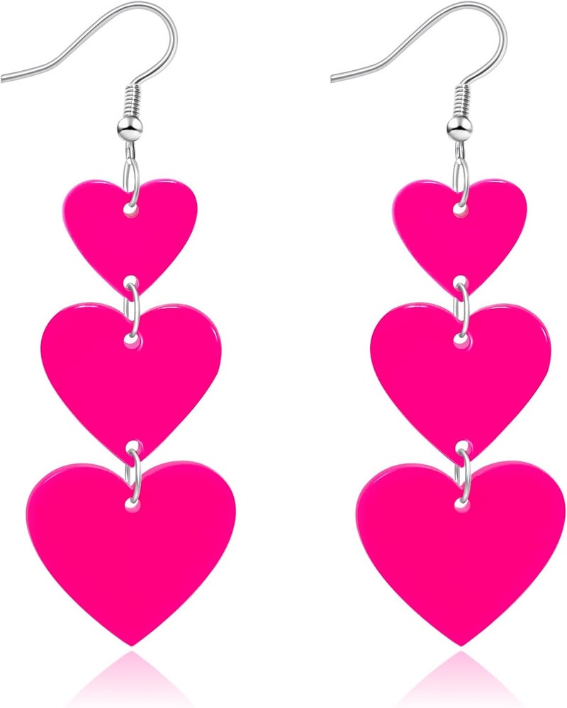 HOLYRY Neon Heart Earrings for Women Acrylic Neon Earrings 80s 90s Outfit for Women Glow Party Accessories Gifts Hot Pink Orange Green Yellow - Image 1